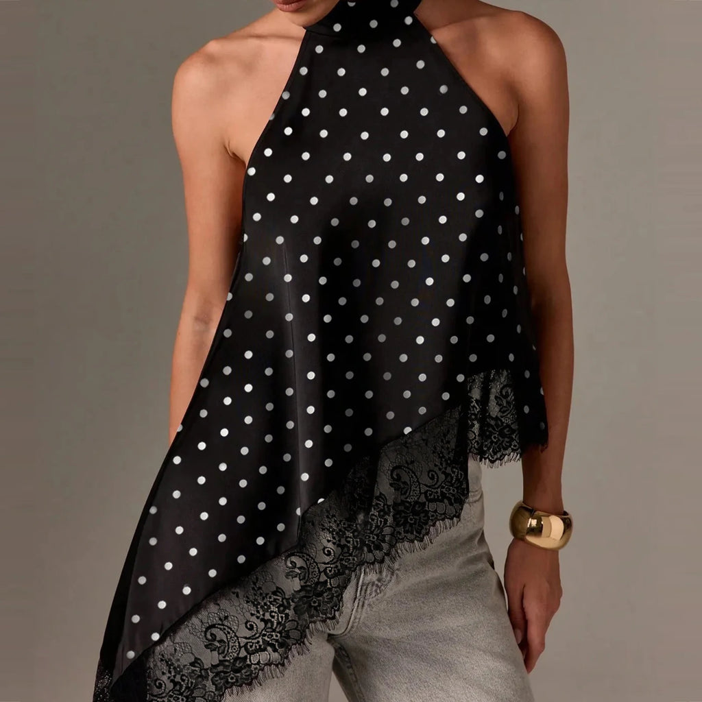 Women's Y2K Lace Halter Crop Top | Backless Irregular Hem Tank | Summer Vintage Vest
