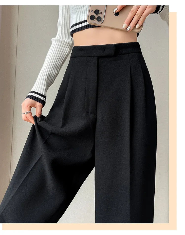 Women's High-Waist Straight Leg Pants – Korean Style Loose Casual Office Trousers