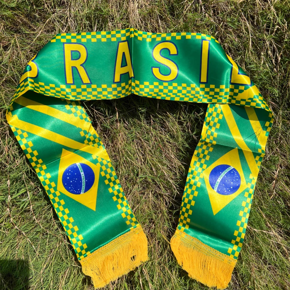 Cachecol Bandeira do Brasil 14x130cm em Poliéster para Torcida Esportes e Decoração