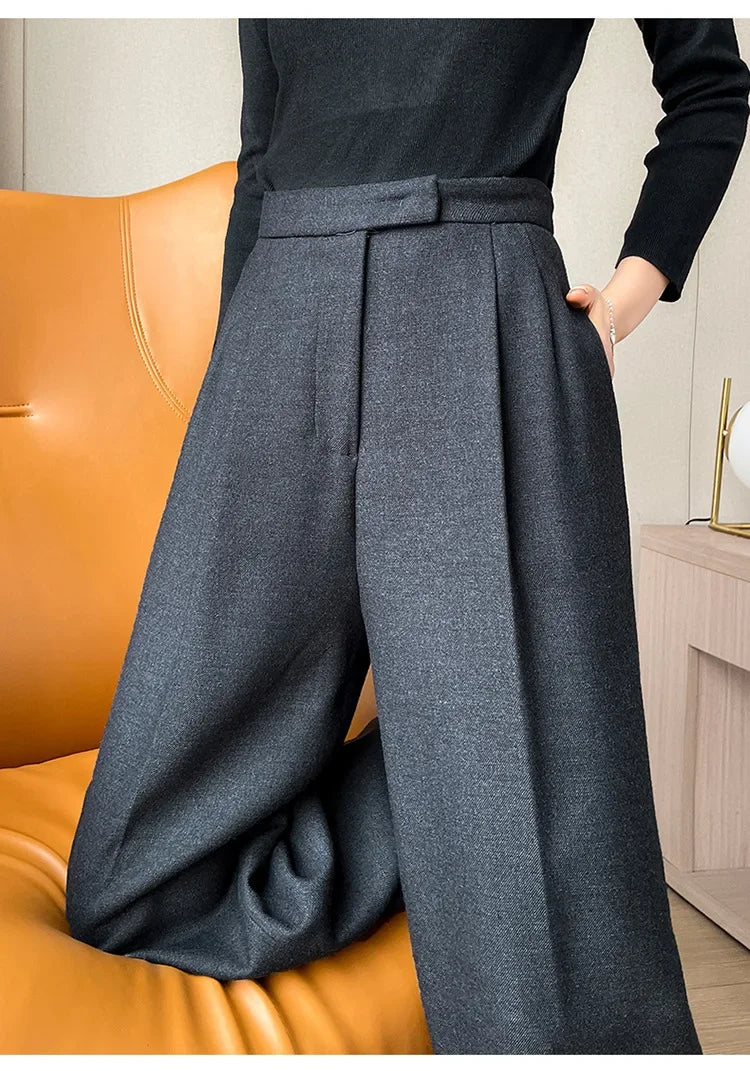 Women's High-Waist Straight Leg Pants – Korean Style Loose Casual Office Trousers
