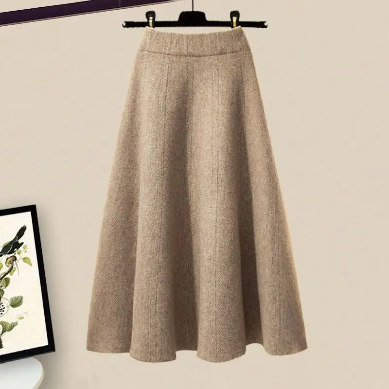 Women's Knit Sweater & Midi Skirt 2-Piece Set – Geometric Print Indie Folk Elegant Outfit | Autumn Winter