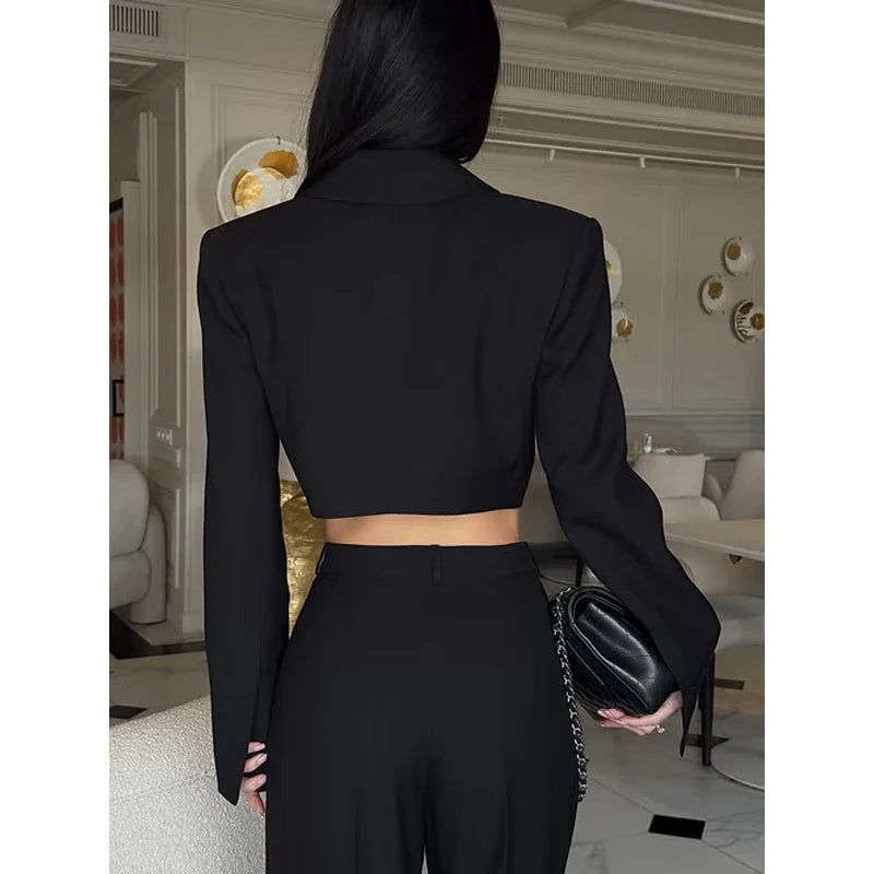 Women's Knit Blazer & Wide Leg Pants Set – Turn-Down Collar | Casual Autumn Winter Fashion 2026