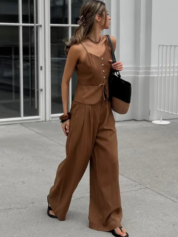 Women's Sleeveless Two-Piece Set – Strapless Top & High Waist Pants | Spring Summer Streetwear