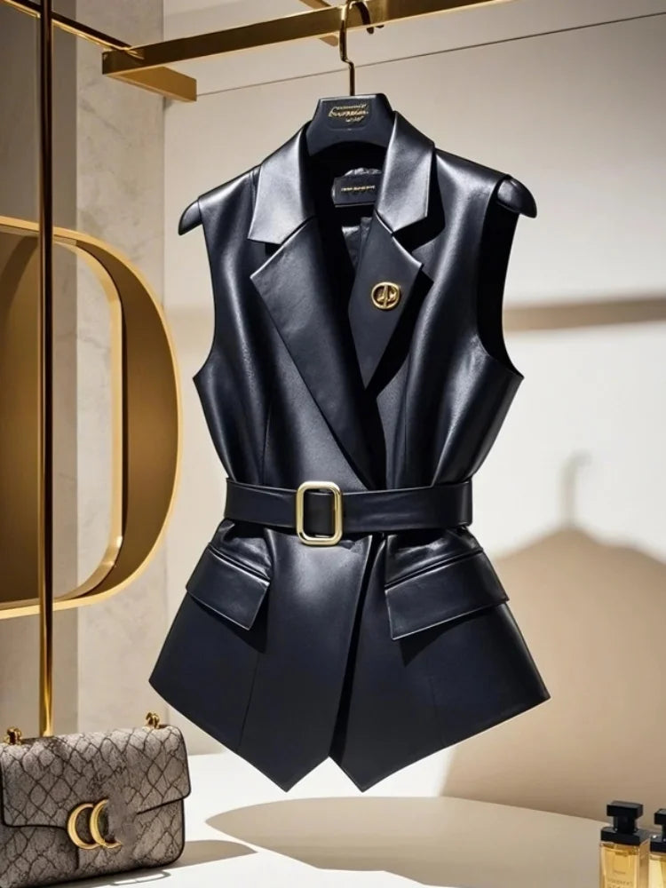 Women's Color Block Blazer Vest | Sleeveless Waistcoat Retro England Style | Adjustable Waist | Spring Summer | JBOLID