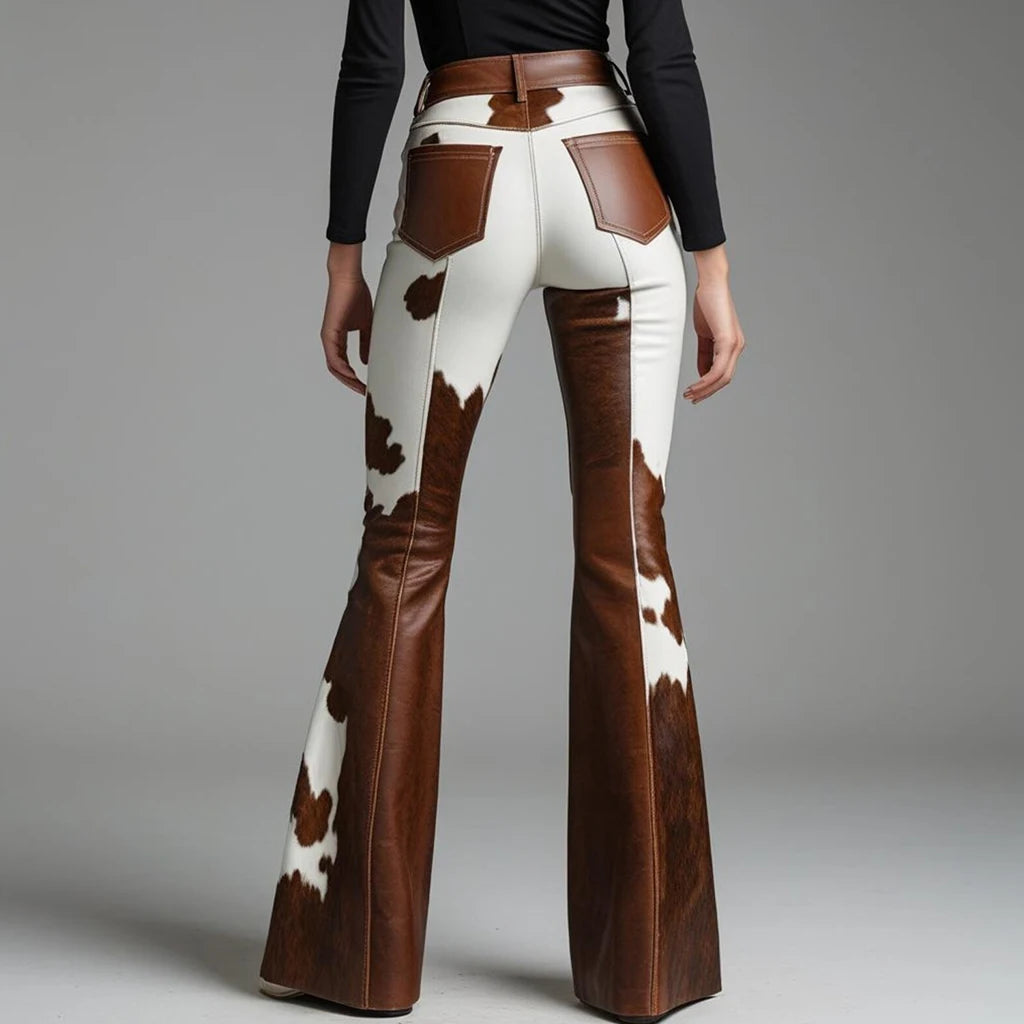 Women's Plaid High Waist Flare Pants – Elastic Waist Streetwear Bootcut Trousers | Autumn Winter