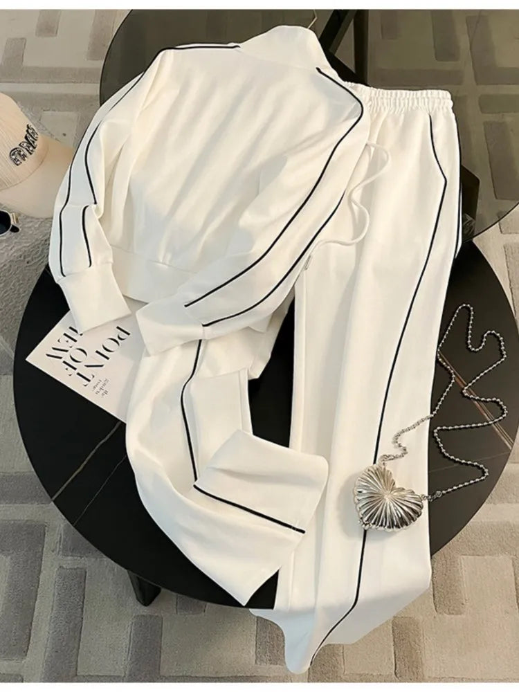 Color Block Two-Piece Set – Zip Jacket & Wide Leg Pants | Women's Casual Leisure Outfit