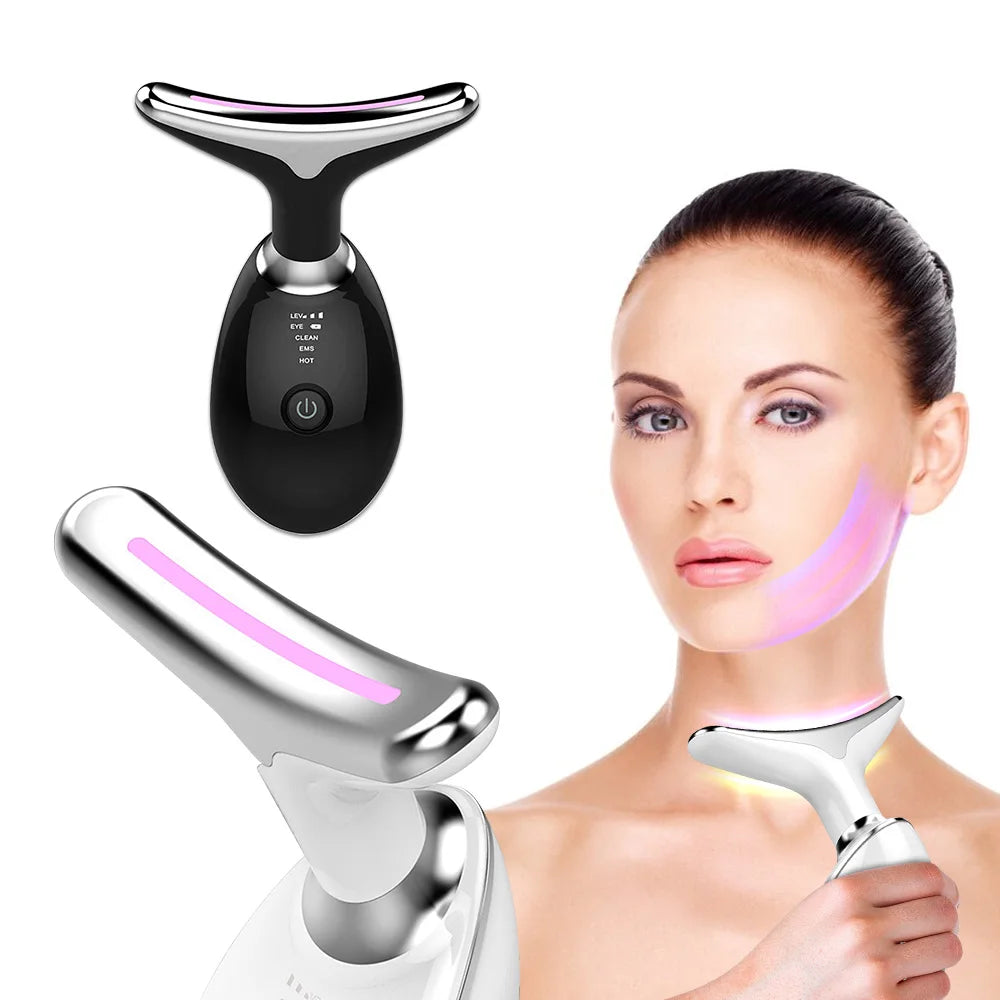 Aparelho EMS Facial e Pescoço com LED Lifting Anti-Rugas Firmeza e Rejuvenescimento da Pele