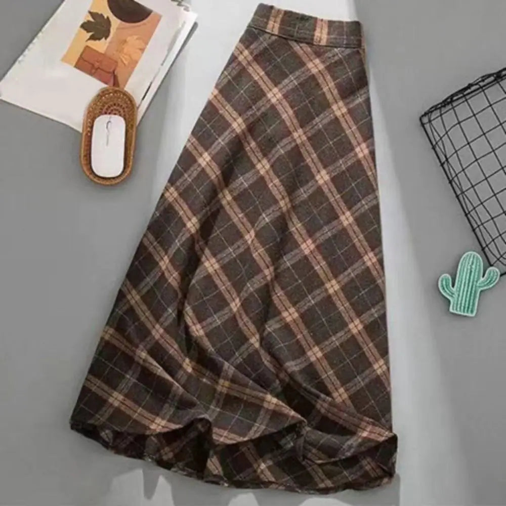 Women's High-Waist A-Line Skirt – Retro Solid Knee-Length Casual Dress