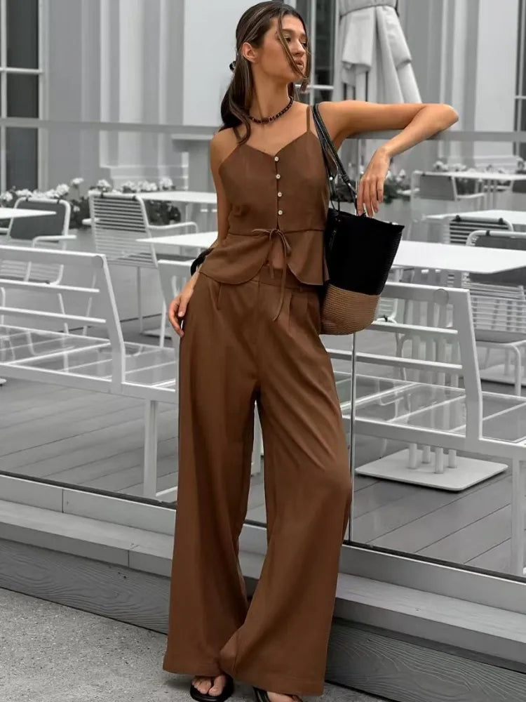 Women's Sleeveless Two-Piece Set – Strapless Top & High Waist Pants | Spring Summer Streetwear