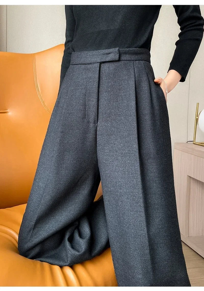 Women's High-Waist Straight Leg Pants – Korean Style Loose Casual Office Trousers