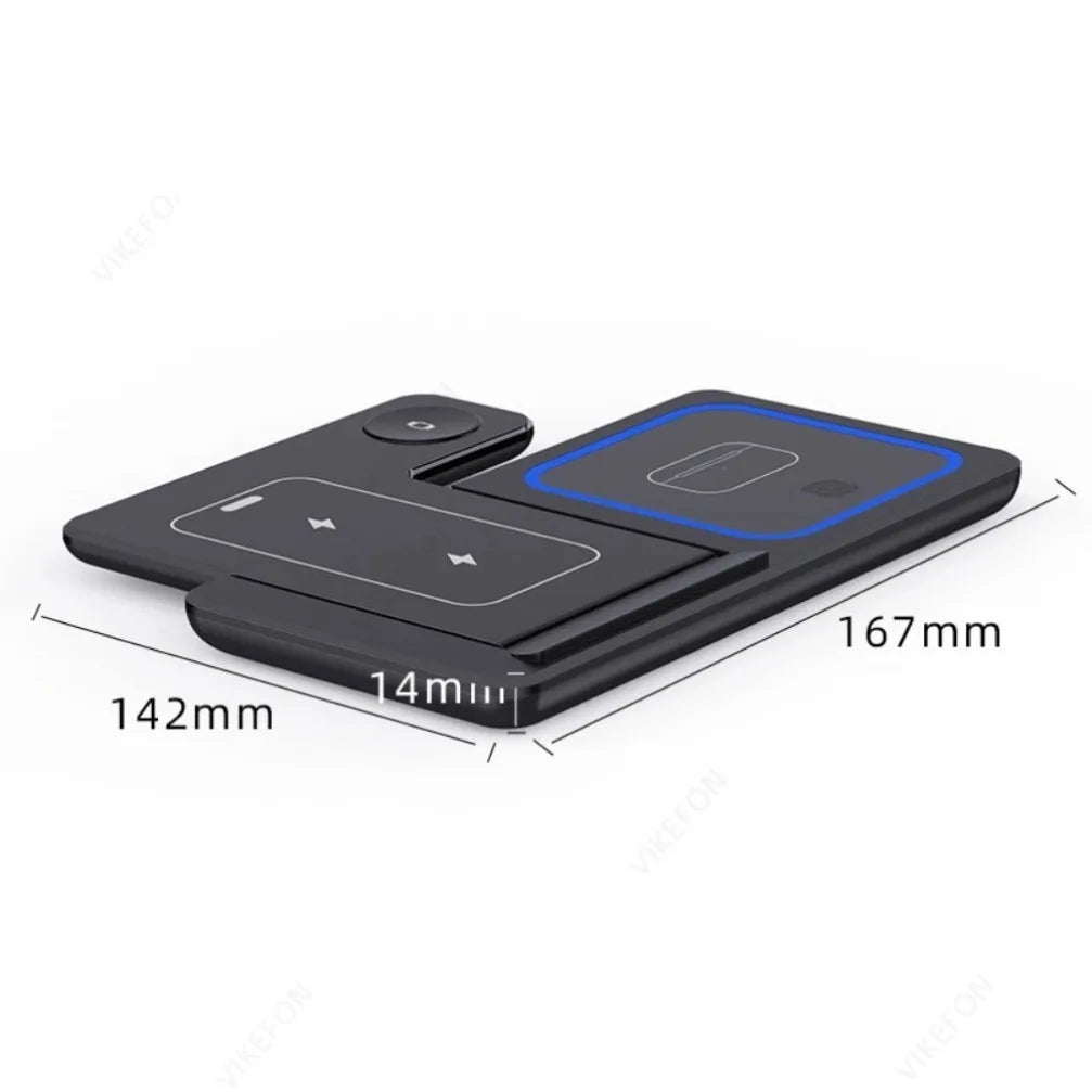 Carregador Sem Fio 3 em 1 Dobrável 15W para iPhone iWatch e AirPods Estação de Carregamento Rápido