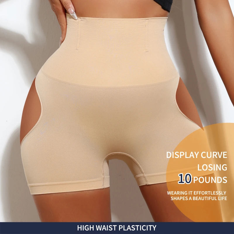 Calcinha Modeladora de Cintura Alta com Levanta Bumbum Slim Shorts Feminina em Nylon e Elastano