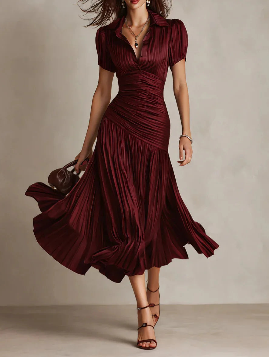 Striped A-Line Maxi Dress – Short Sleeve High Waist Slim Long Dress for Women