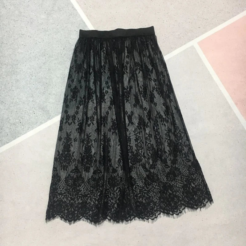 Women's Lace Mesh Tulle Mini Skirt – High Waist Transparent Floral | Korean Fashion
