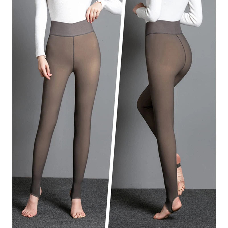 Meia-Calça Térmica com Forro de Fleece Feminina Slim e Elástica para Inverno