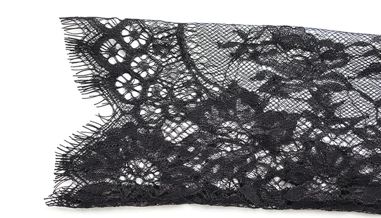 Women's Black Lace Velvet Sheath Dress – Long Sleeve Split Slim Party Dress