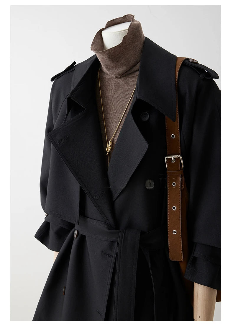 Women's Luxury Trench Coat | Double-Breasted Belted Jacket | British Office Style
