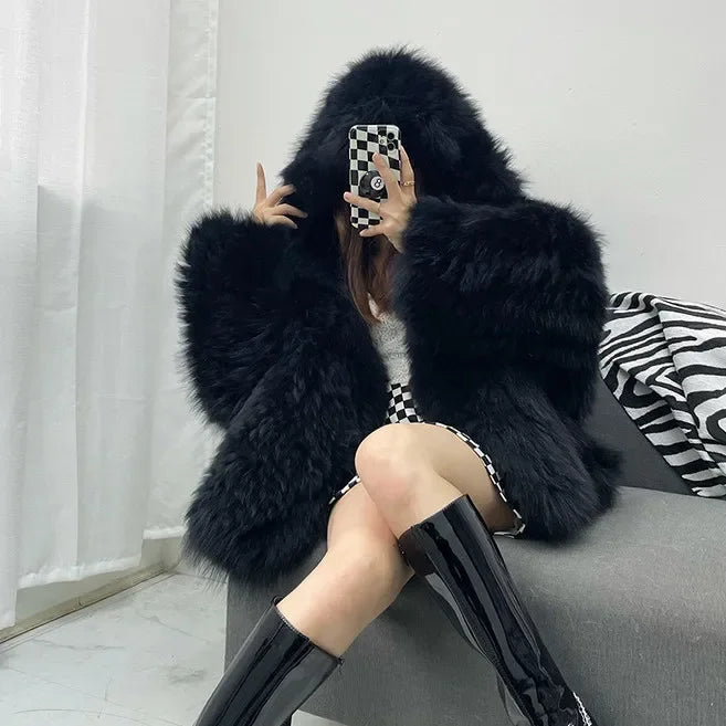 Women's Faux Fur Coat – Short Bat Sleeve Open Stitch Jacket | Autumn Winter