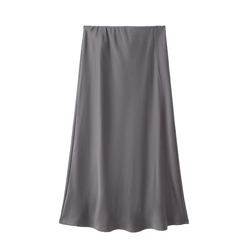 Women's Satin Midi Skirt | High Waist A-Line Elegant Skirt | Office & Casual All Season