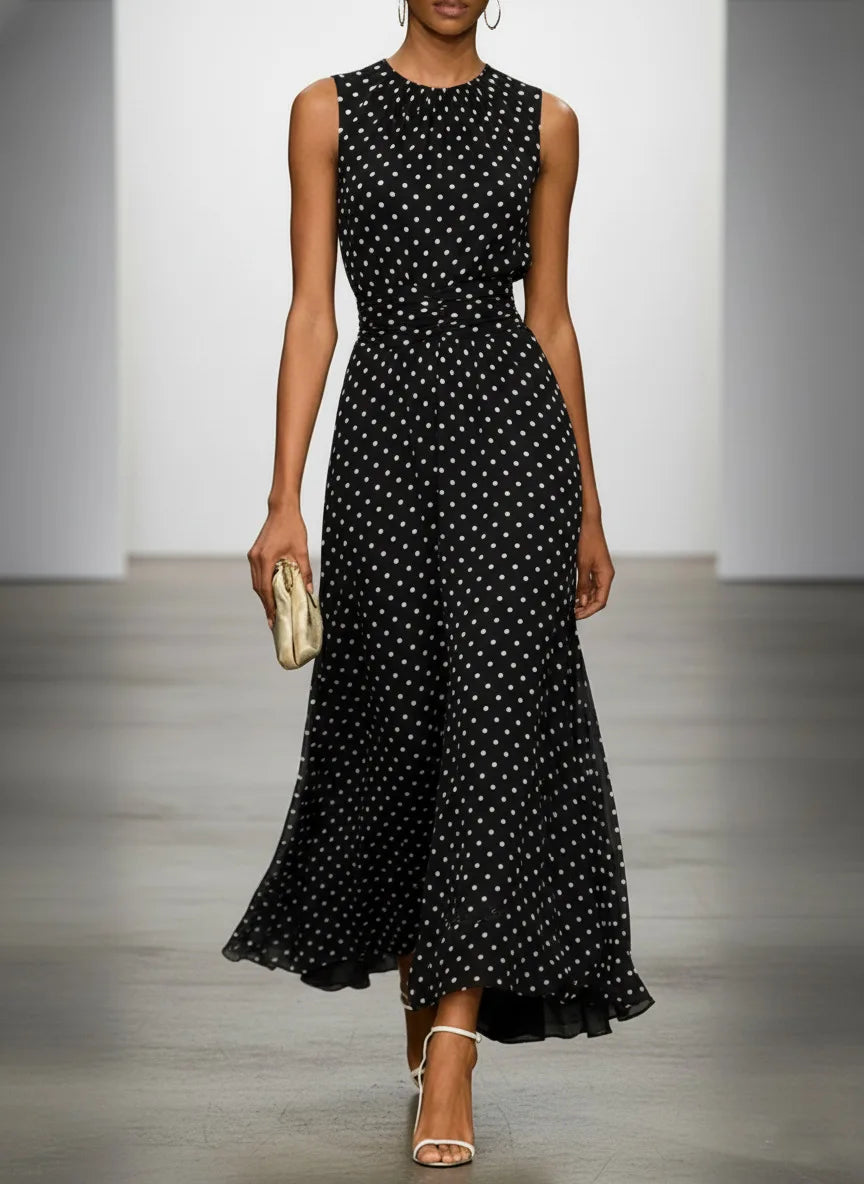 French-Style Slimming A-Line Midi Dress – Sleeveless Elegant Dress for Women