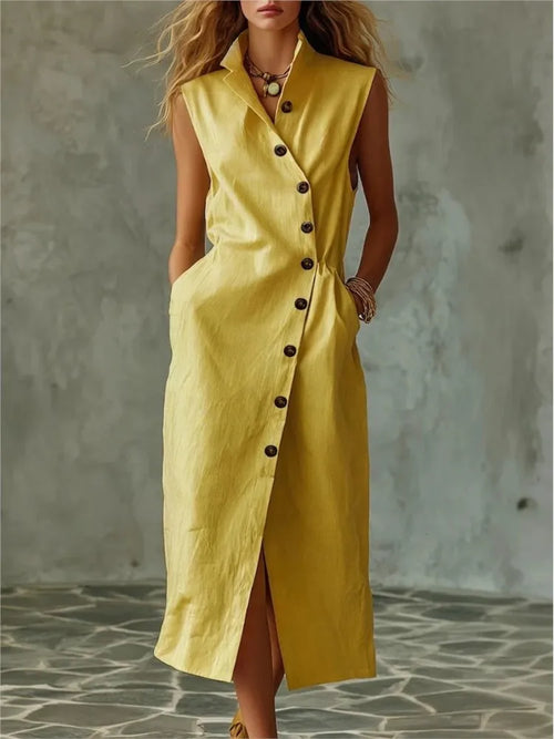 Elegant V-Neck Sundress – Sleeveless A-Line Midi Dress | Women's Summer Party Wear