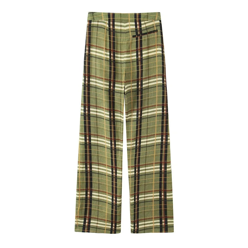 Women's Plaid Wide Leg Pants | Vintage Baggy Pleated Trousers | Mid Waist Casual | MUJER