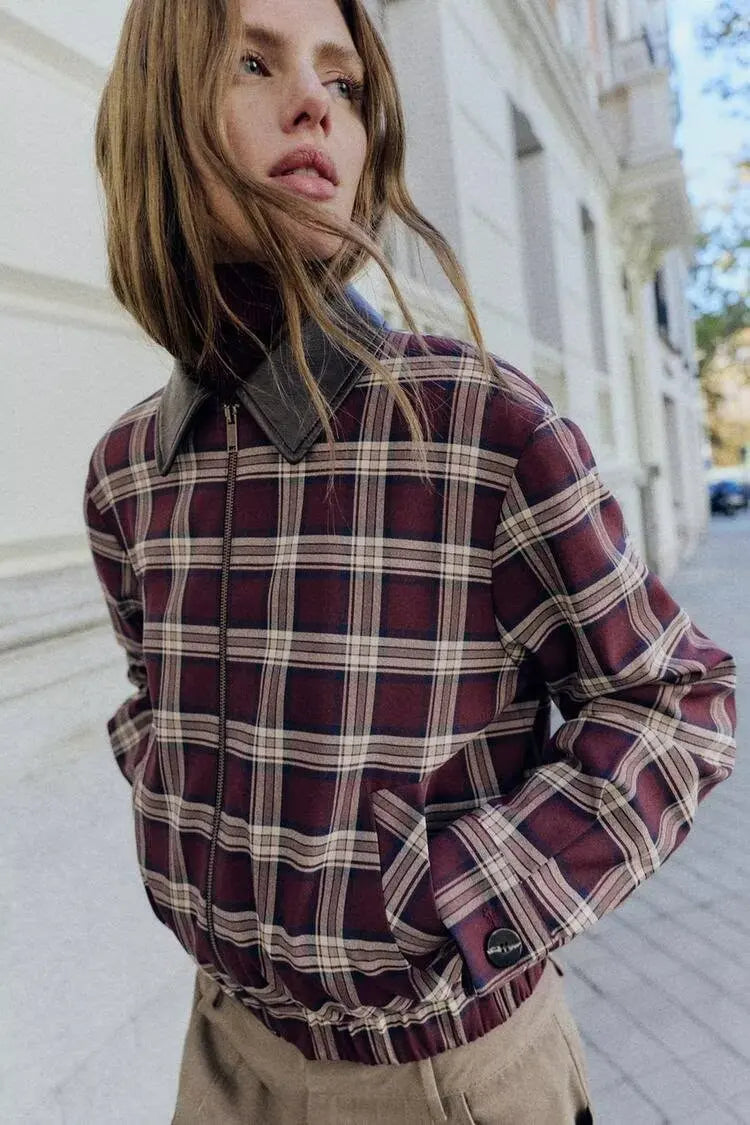 Women's Plaid Two-Piece Set – High Waist Short Coat & Skirt | Autumn Winter Casual Chic Fashion