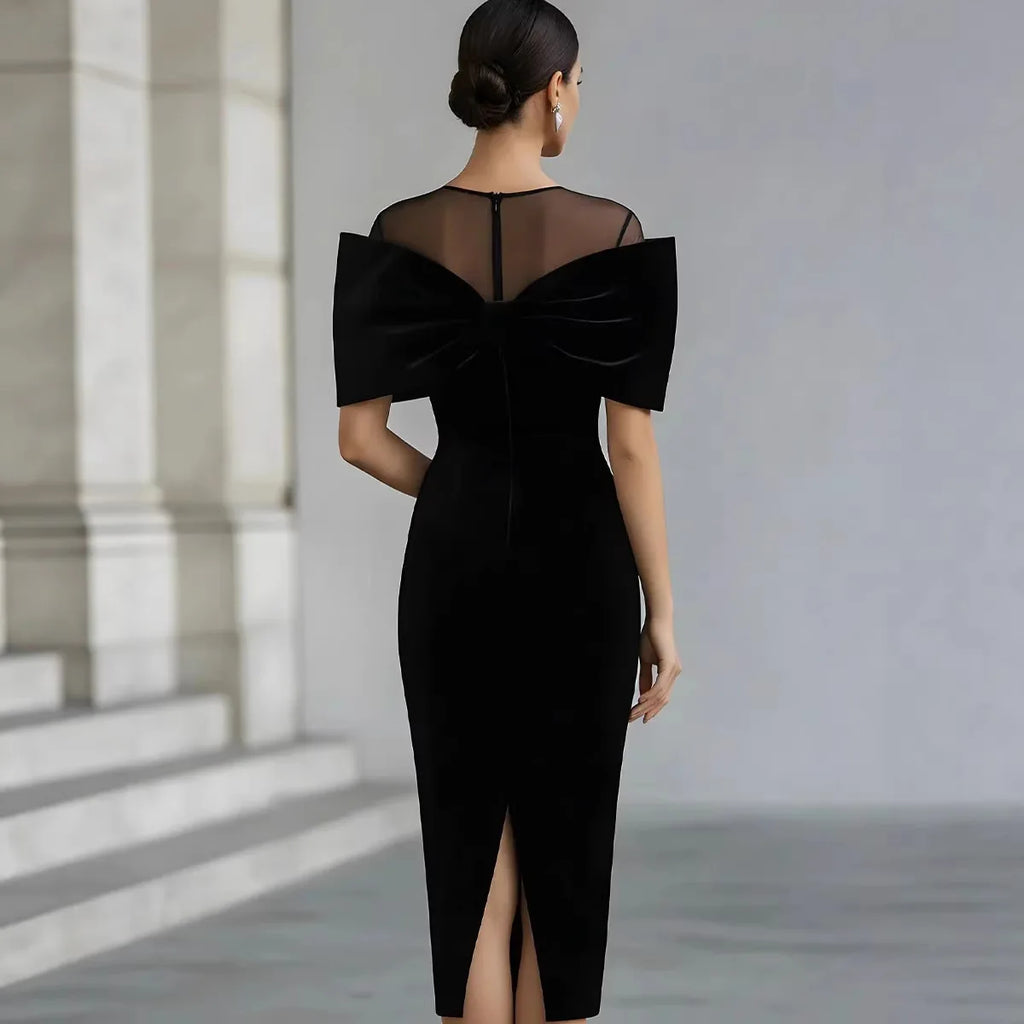 Women's Velvet Bodycon Dress | Off-Shoulder Long Sleeve | Evening Party Gown