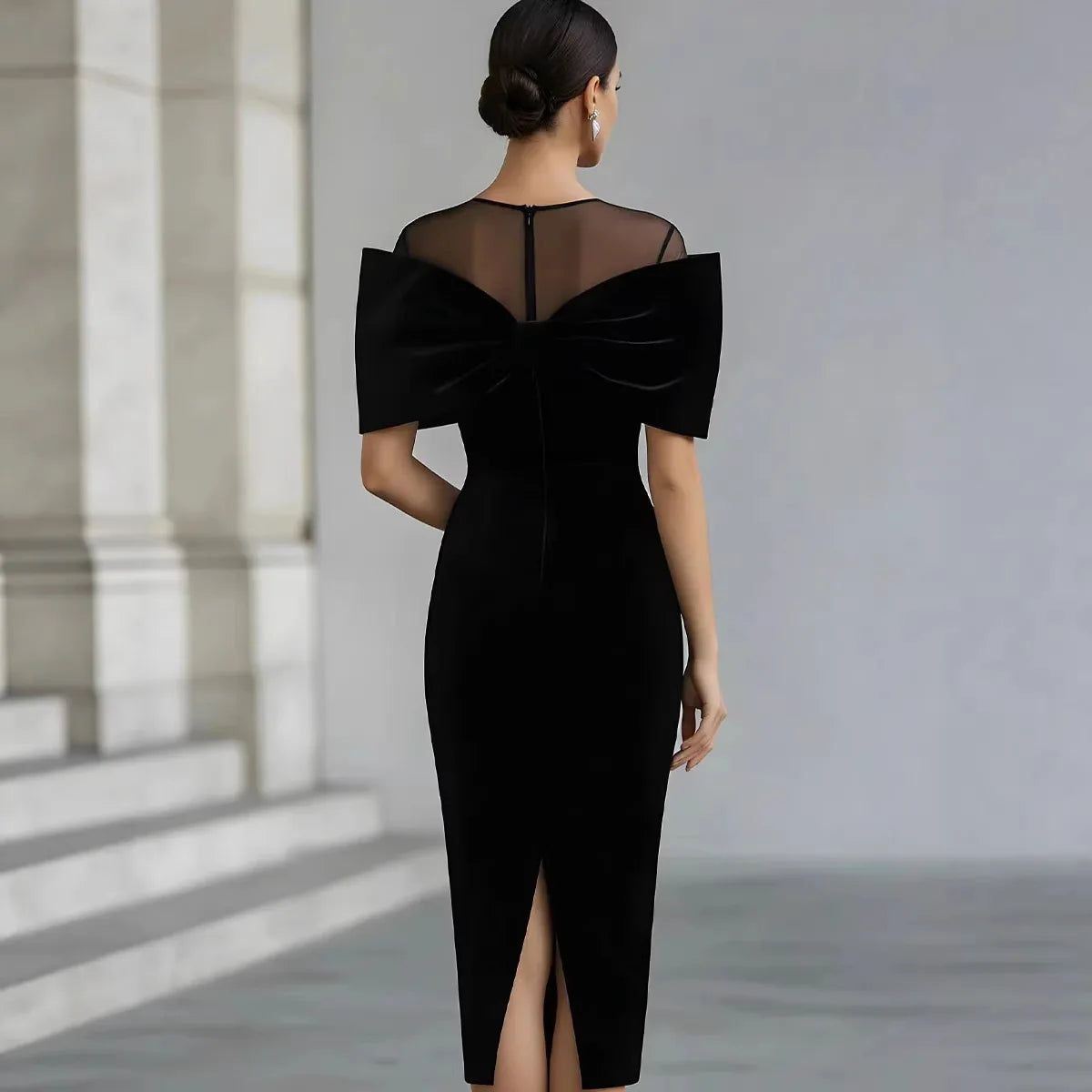 Women's Velvet Bodycon Dress | Off-Shoulder Long Sleeve | Evening Party Gown