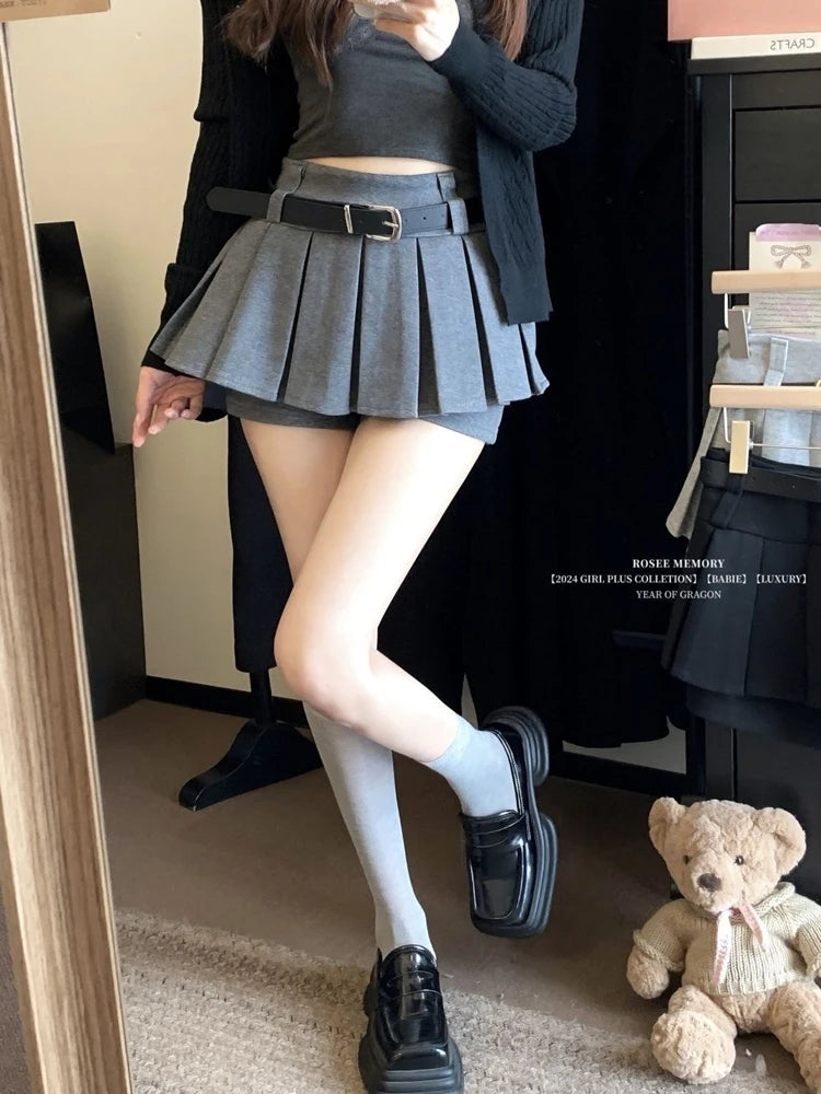 Women's High-Waist Pleated Mini Skirt – Anti-Light Slim Fit Autumn Winter Short Skirt with Belt