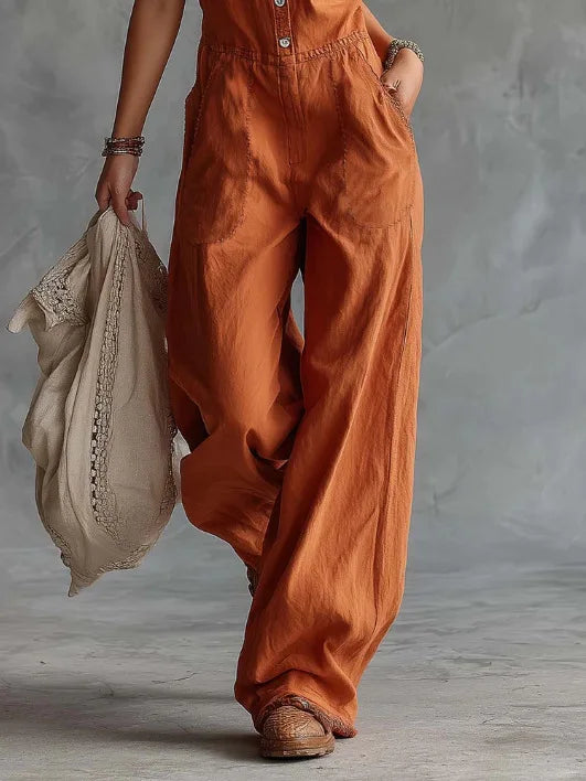 Women's Sleeveless V-Neck Jumpsuit – Wide Leg Solid Color with Pockets | Summer Streetwear 2026