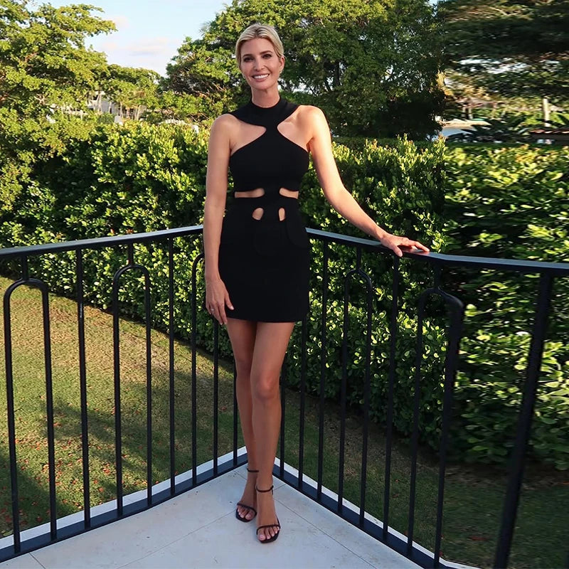 Halter Hollow Out Mini Dress – Sleeveless A-Line | Women's Chic Holiday Party Wear