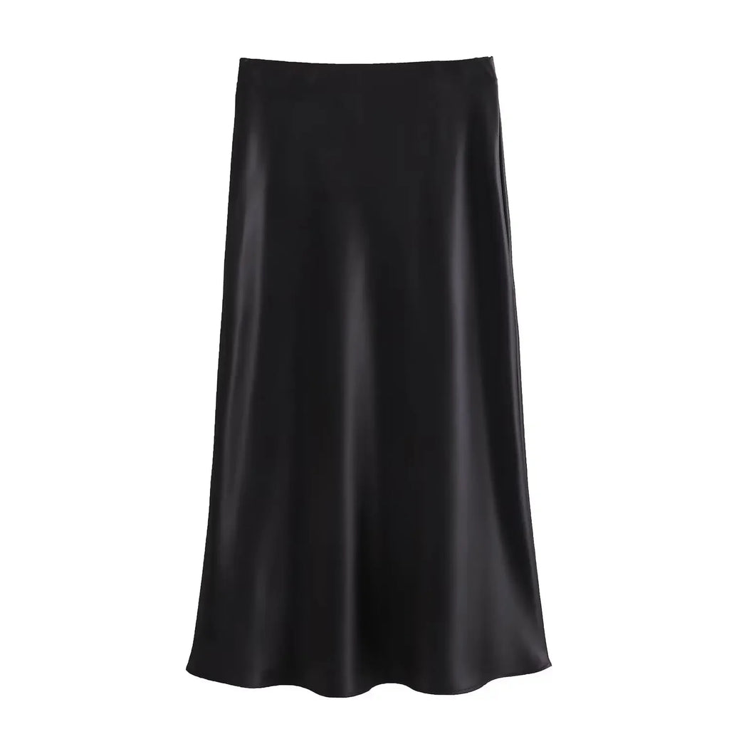 Women's Satin Midi Skirt | High Waist A-Line Elegant Skirt | Office & Casual All Season
