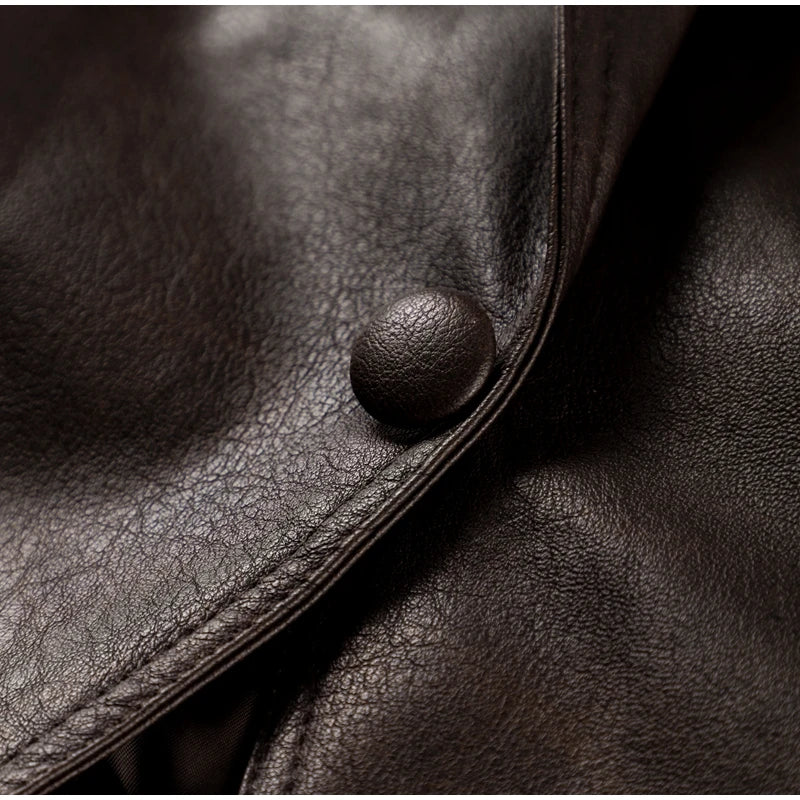 Women's Faux Leather Belted Jacket | Lapel Lace-Up Vintage High Street Coat | Autumn Winter