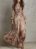Vintage Floral Print Maxi Dress – Long Sleeve Boho Party Dress for Women