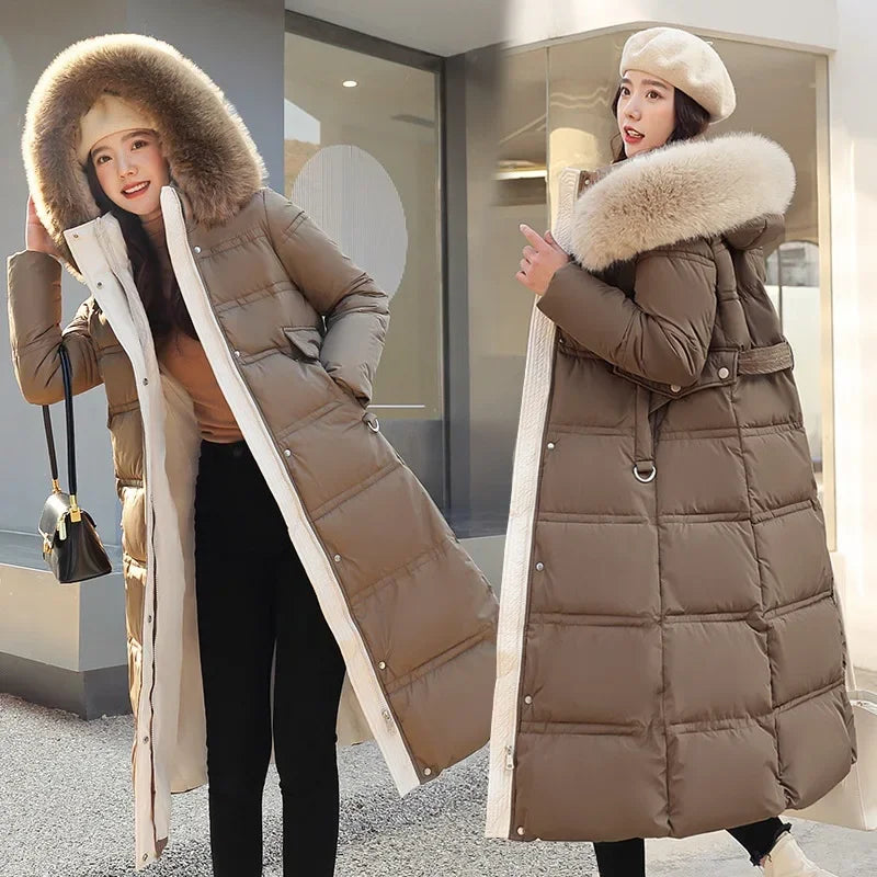 Women's X-Long Padded Parka – Faux Fur Collar Cotton Jacket | 8 Colors M–XXL