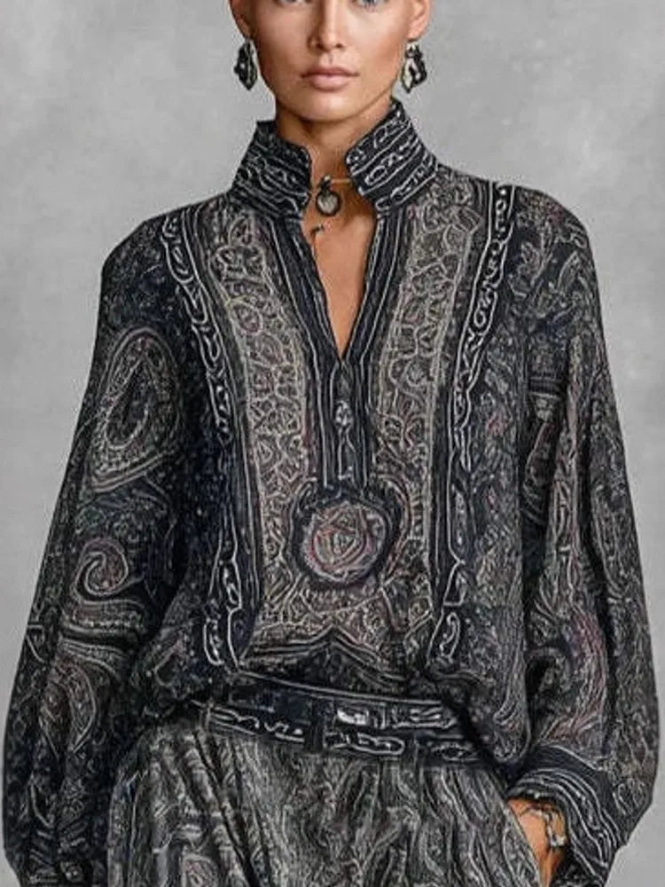 Women's Floral Print Two-Piece Set – Long Sleeve Top & High Waist Pants | Spring Summer Fashion