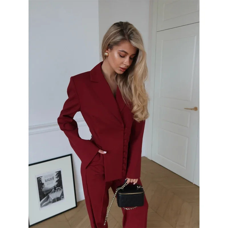 Women's Knit Blazer & Wide Leg Pants Set – Turn-Down Collar | Casual Autumn Winter Fashion 2026