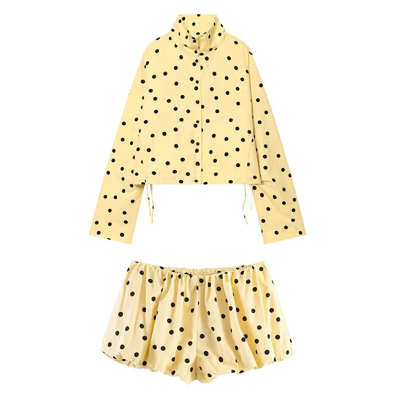 Women's Polka Dot Jacket & Shorts Set – Chic 2-Piece Street Style Suit