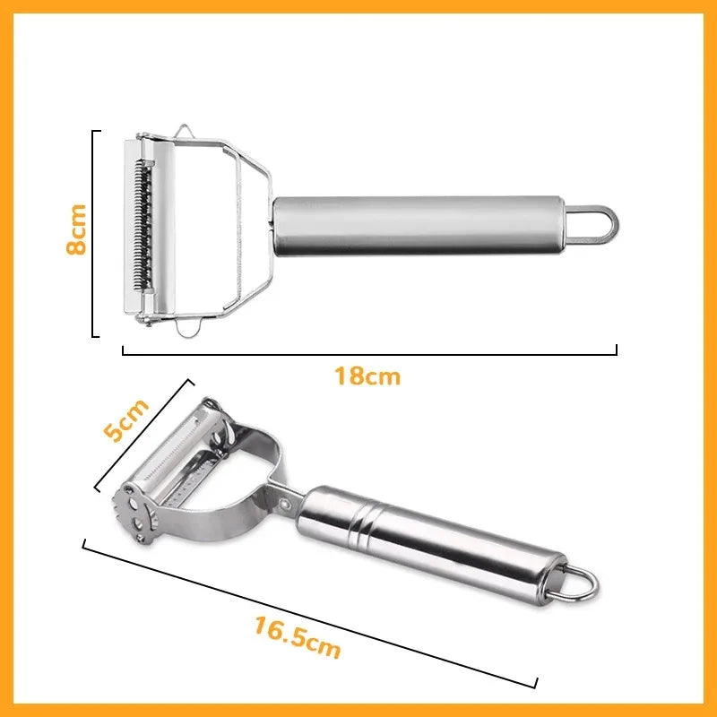Descascador de Legumes e Frutas em Aço Inox Multifuncional 2 em 1 e 4 em 1 para Cozinha