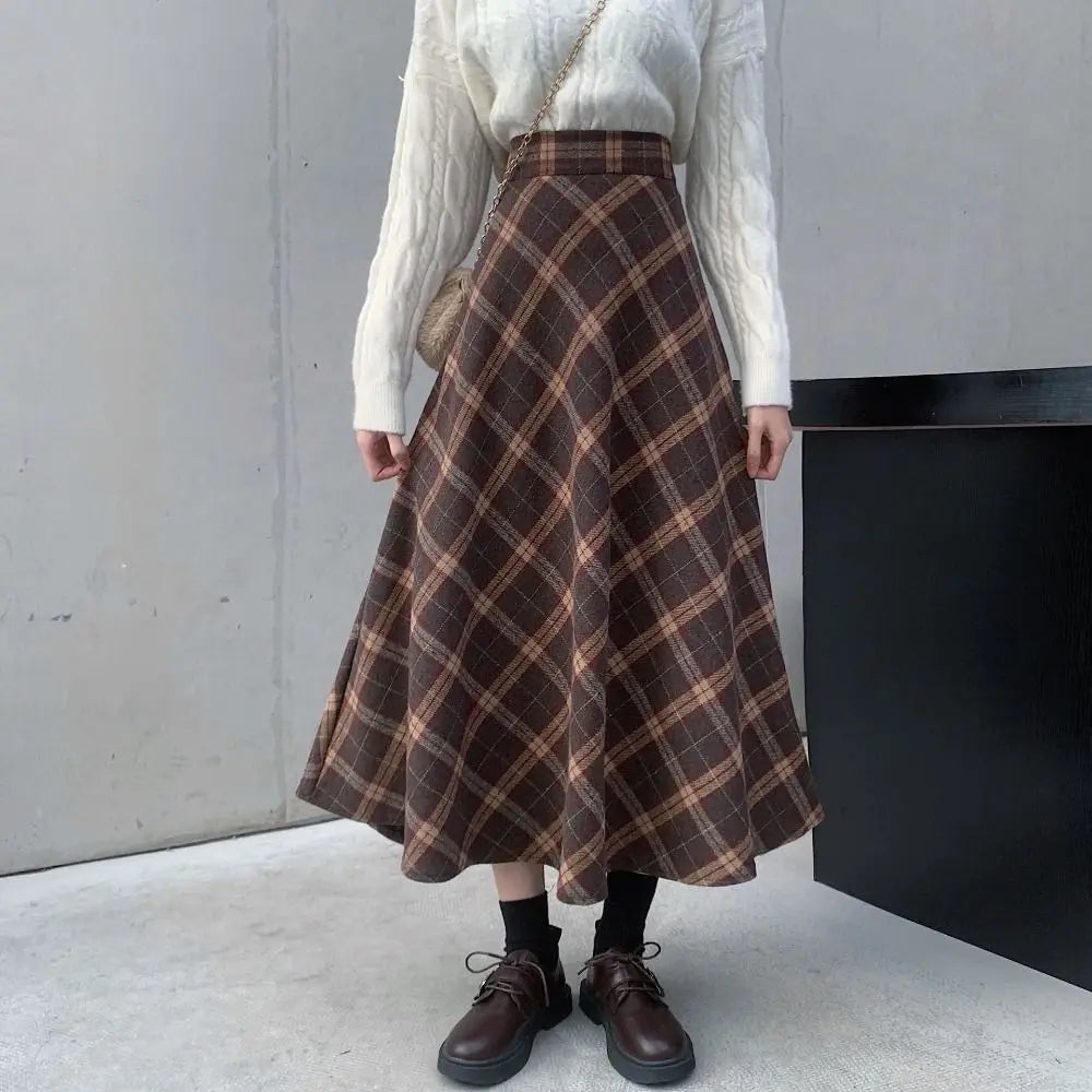 Women's High-Waist A-Line Skirt – Retro Solid Knee-Length Casual Dress
