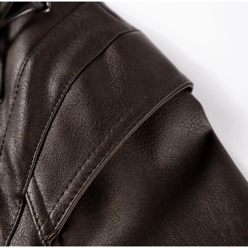 Women's Faux Leather Belted Jacket | Lapel Lace-Up Vintage High Street Coat | Autumn Winter