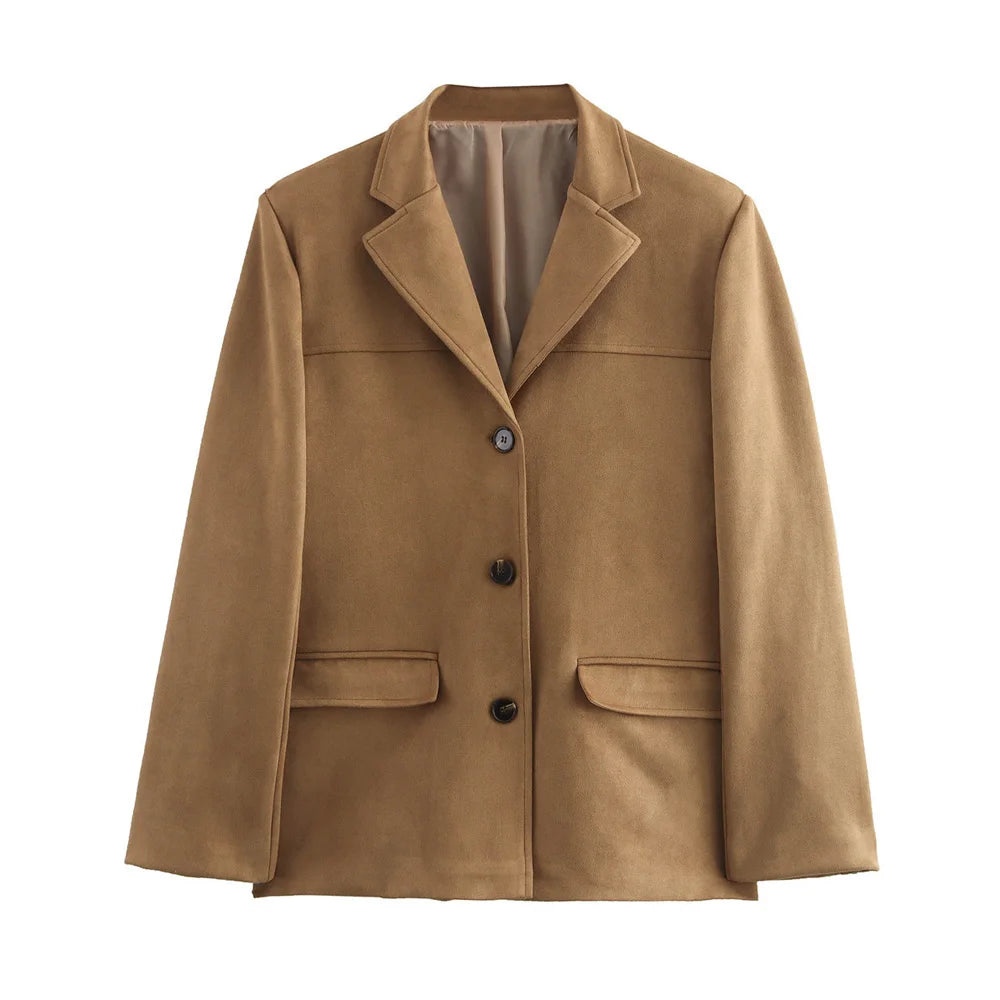 Women's Suede Blazer Jacket | Vintage Fitted Old Money Style | All Season Office Coat | HXAO