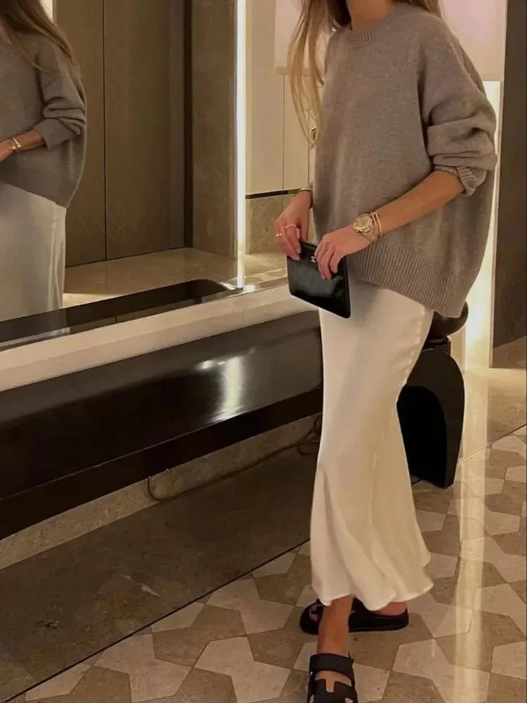 Women's Satin Midi Skirt | High Waist A-Line Elegant Skirt | Office & Casual All Season