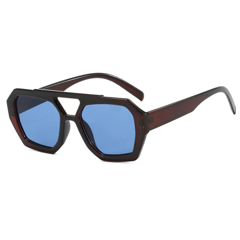 Óculos de Sol Quadrado Vintage com Armação Grossa Dupla Ponte e Proteção UV400 Unissex