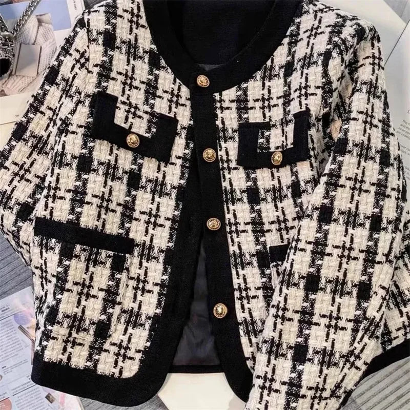 Women's Plaid Short Jacket – Slim Fit Casual Autumn Winter Coat | All-Match Style