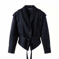 Women's Faux Leather Belted Jacket | Lapel Lace-Up Vintage High Street Coat | Autumn Winter