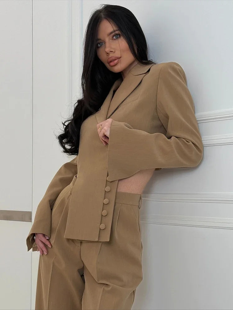 Women's Knit Blazer & Wide Leg Pants Set – Turn-Down Collar | Casual Autumn Winter Fashion 2026