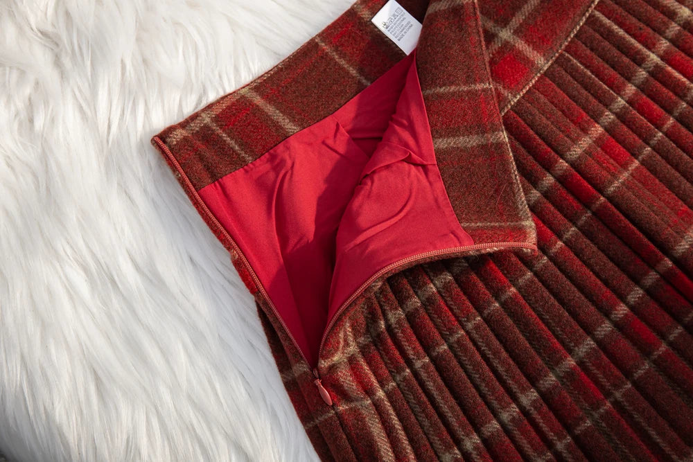 Women's Plaid Woolen Pleated Mini Skirt – High Waist Preppy Y2K Korean Style | Autumn Winter
