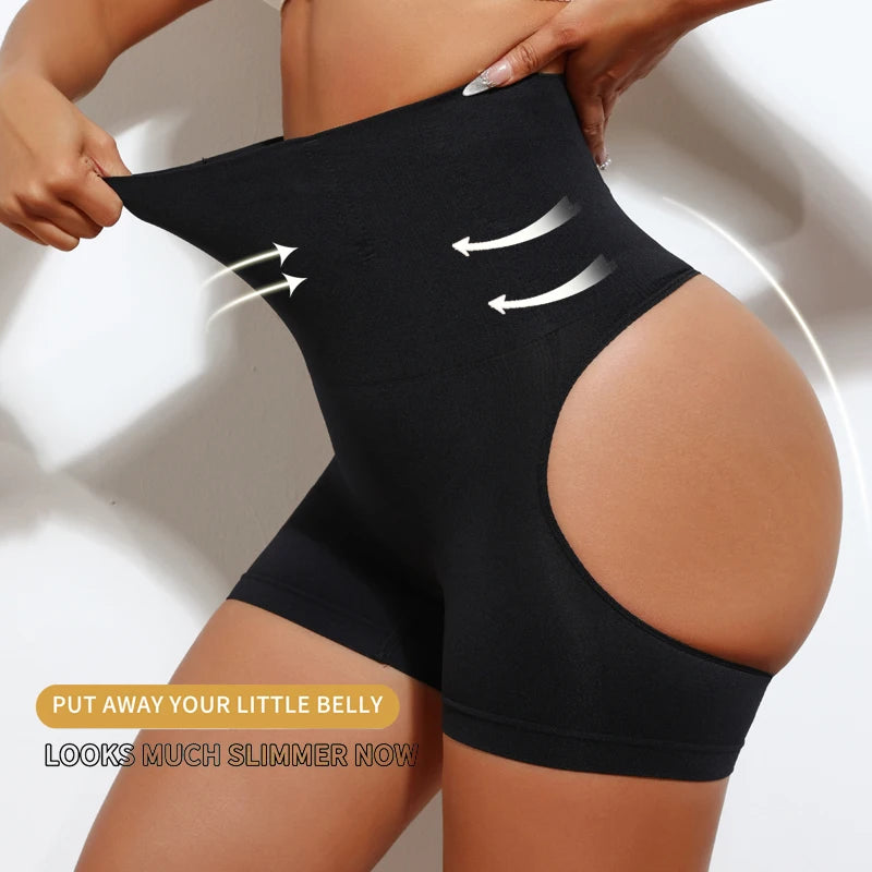 Calcinha Modeladora de Cintura Alta com Levanta Bumbum Slim Shorts Feminina em Nylon e Elastano